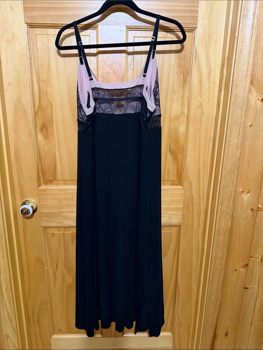 Soma Black Slip Chemise Nightgown, Blush Lace Accents. Cool Nights, Size XL.